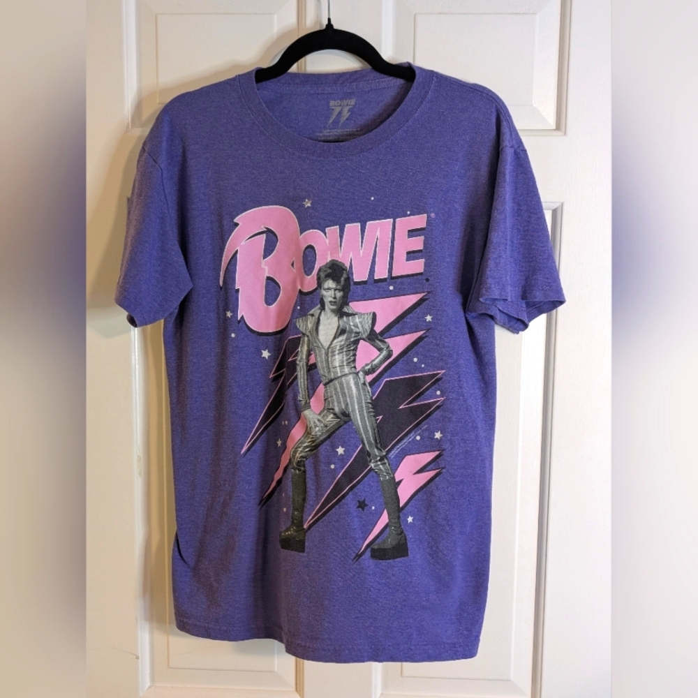 David Bowie Purple Graphic Tee – Pink Lightning Rock Shirt S